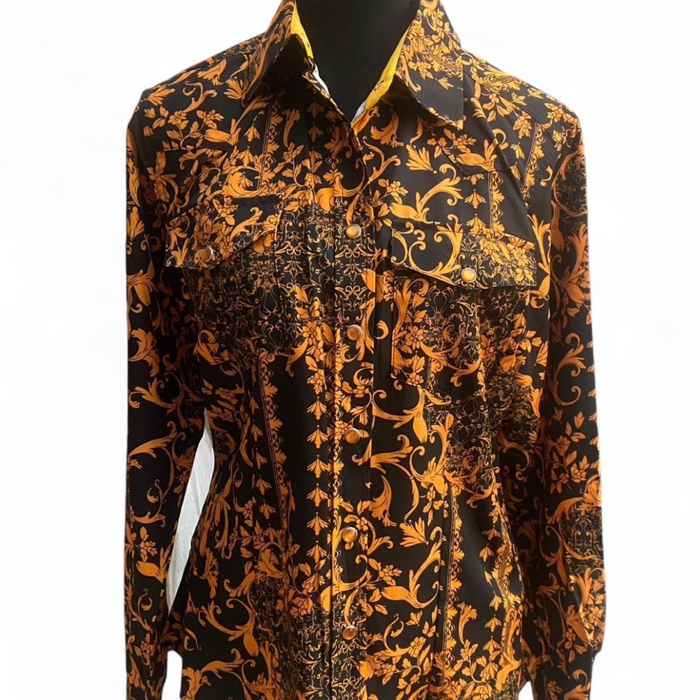 Elegant Black and Gold Floral Blouse